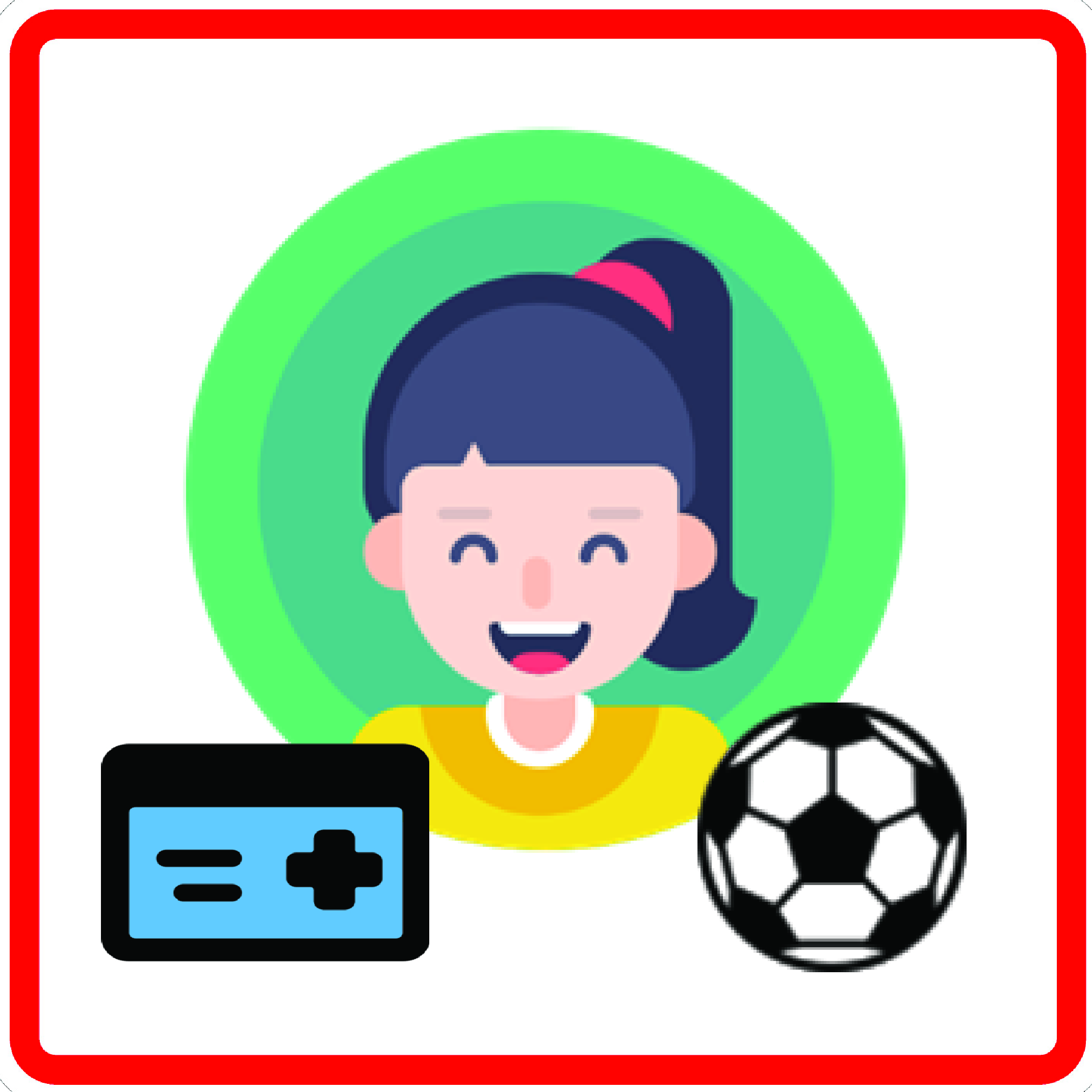 Sketch of a female child along with soccer ball and a health insurance card